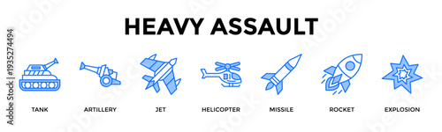 Heavy Assault Icon Set Collection Pack Banner Web Vector Illustration  Concept Containing Demonstrate Overwhelming Force Through Coordinated Heavy Assault