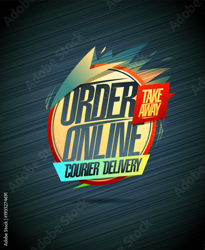 Order online, take away and courier delivery, vector banner mockup