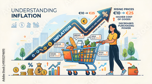 Inflation Concept Vector Illustration with Rising Prices and Decreased Purchasing Power