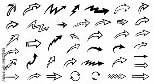 Collection of Various Black Arrows and Symbols.