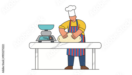 Handcrafted Sourdough Artisan Baker Kneading Dough on Marble Surface for Local Bakery Business and Easter Brunch Preparation