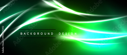 Abstract green light streaks over dark background. Modern design element, vibrant energy, smooth curves. Perfect backdrop.