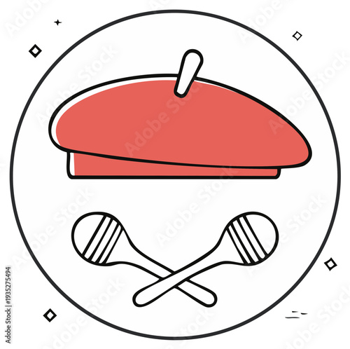 Red Beret and Maracas Music Icon Illustration Minimalist Cultural Design