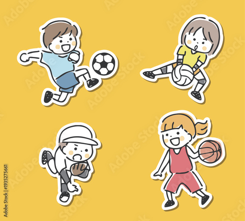 子供とスポーツのイラスト　白フチ有り