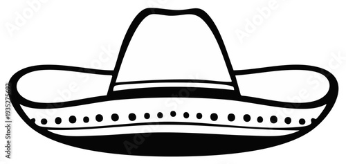 Mexican Sombrero Hat Silhouette Black and White Illustration