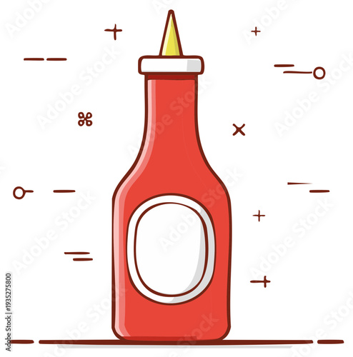 Tomato Ketchup Bottle Vector Illustration Condiment Container Icon for Food Design