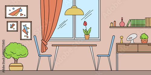 Dining room home interior graphic color sketch illustration vector 