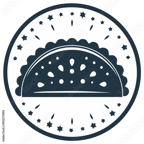 Festive Taco Emblem with Stars and Sparkles in Circular Design