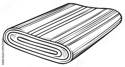 Rolled up fabric with simple linear pattern shown in outline drawing