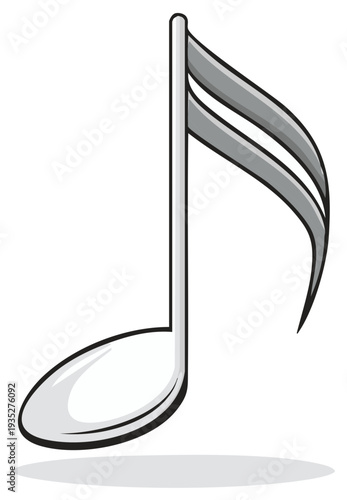 Cartoon musical note with stem and beams illustration. Music notation graphic design.