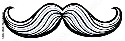 Stylized Illustration of a Bold Black and Gray Mustache, Isolated on White Background