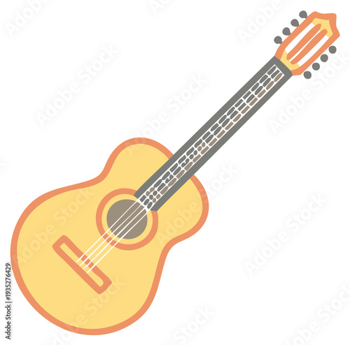 Simple yellow acoustic guitar vector illustration musical instrument