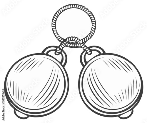 Sketch of Medieval Ball and Chain Restraint Device - Antique Prison Concept with Heavy Iron Spheres and Rope Connecting.