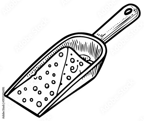 Hand Drawn Scoop with Powdered Substance or Granules Illustration
