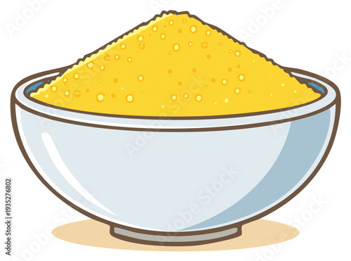 Yellow Polenta in a White Bowl Cartoon Illustration