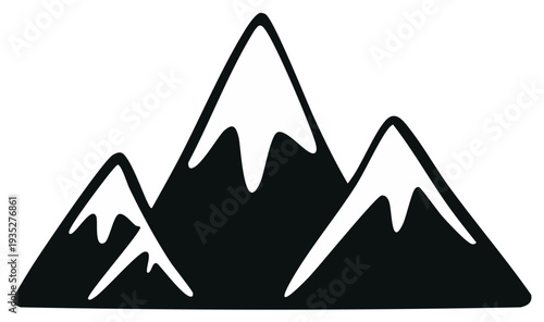 Stylized mountain peaks with snow caps in a minimalist graphic design
