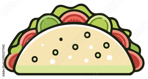 Delicious Cartoon Taco with Colorful Fresh Vegetables Ready To Eat