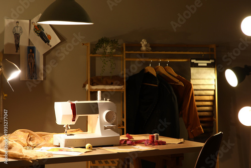Interior of dark atelier wi...