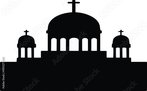 Christian church cathedral silhouette with cross domes, religious architecture building vector illustration faith worship symbol isolated