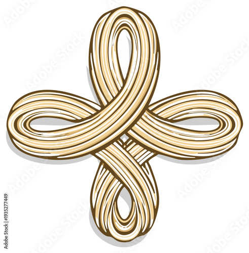 Artistic cross shape formed from braided dough strands and sweet pastries