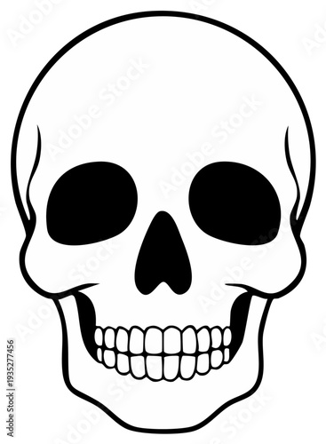 Classic Outline Human Skull With Black Empty Eye Sockets And Teeth