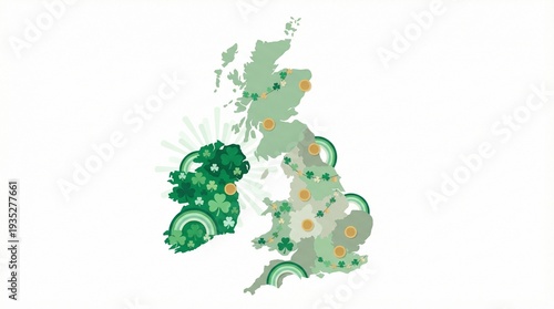 St Patrick's Day celebration map highlighting Ireland and the United Kingdom on a UK map