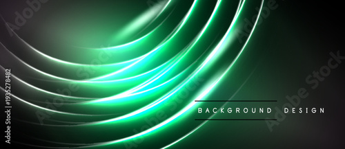 Abstract green lines over dark background. Smooth curves create dynamic, modern visual effect. Elegant design for digital projects.