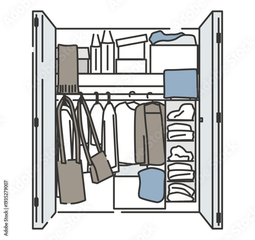 ごちゃごちゃのクローゼットのイラスト