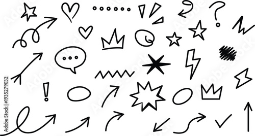 Hand drawn doodle sketch elements on transparent background marker scribbles, arrows and speech Bubbles vector Illustration.