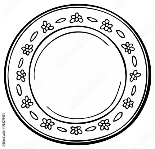 Simple floral design illustration on a round plate, decorative tableware.