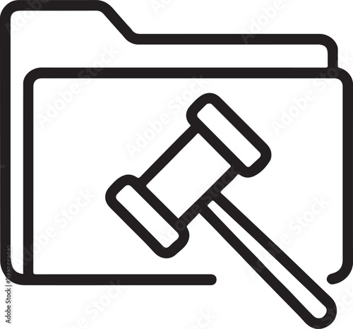 Legal Document Folder Icon with Judge Gavel for Law Case Management
