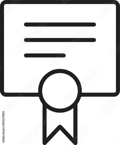 Certificate of Achievement Line Icon with Ribbon Medal
