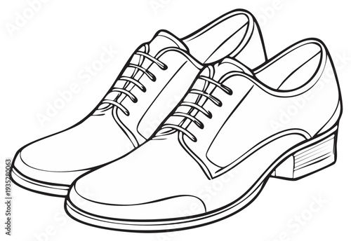 Classic black leather Oxford shoes with laces and heels line art illustration