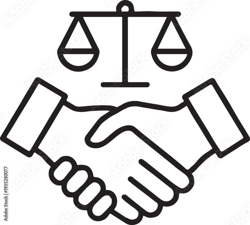 Legal Handshake and Justice Scales Icon for Business Agreement