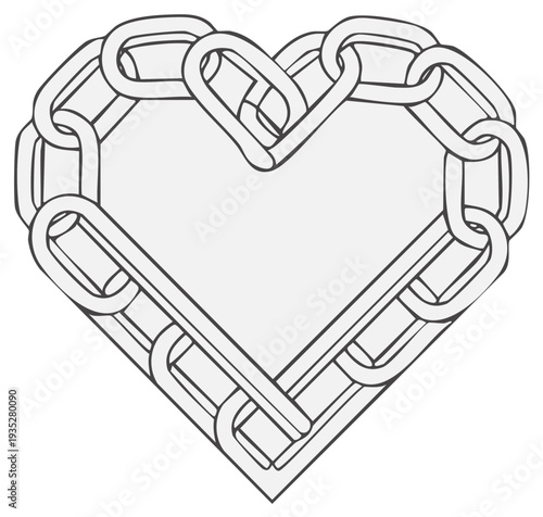 Heart Symbol Forged from Interlocking Metal Chain Links Vector Illustration
