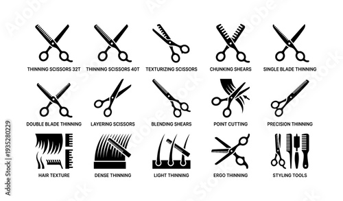 Variety of hairdressing scissors and tools for professional hairstylists