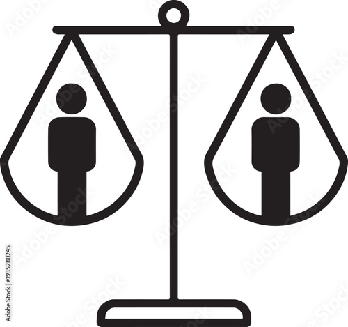 Equality and Justice Scale Icon with Human Figures