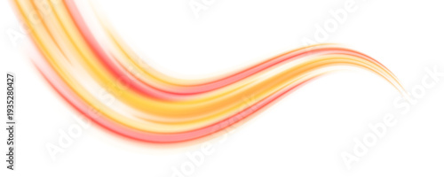PNG glowing neon ribbons twist along curved transparent paths. Luminous streaks illustrate fast motion and futuristic energy. Perfect for digital banners.