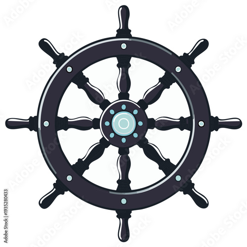Cartoon steering wheel for ships showing direction and control navigating the waters