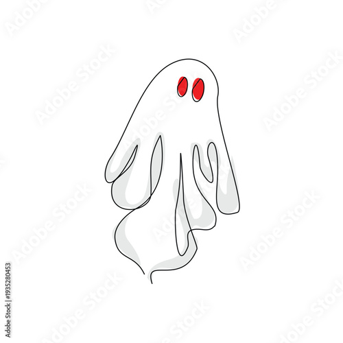 Continuous line sketch drawing of Halloween ghost costume theme autumn mood horrible restless soul fears one  single line vector illustration editable stroke