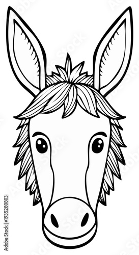 Cartoon donkey head with detailed mane and big ears
