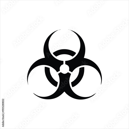 Black biohazard vector silhouette symbol on white.
