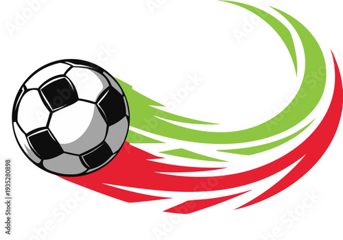 Football with Portuguese national flag colorful trail. Vector illustration design for soccer football championships, tournaments, games. Element for invitations, flyers, posters, cards, banners See Le