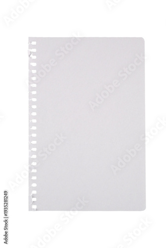 Hoja de libreta en blanco de apertura horizonatal, aislada sobre fondo blanca