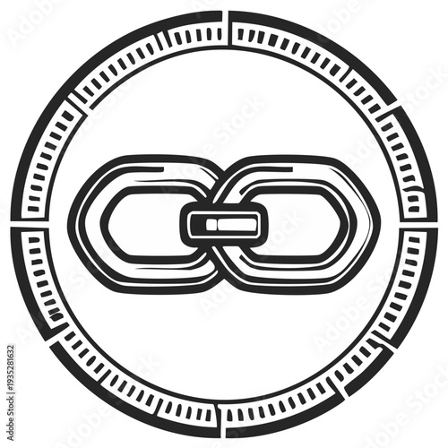Interlocking chain links inside circular frame illustration, business connection concept.