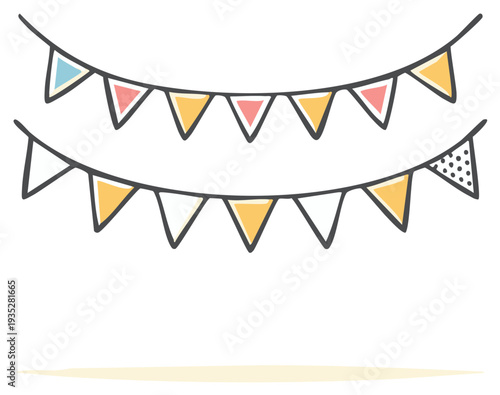 Cute Hand-Drawn Bunting Flags Garland Illustration with Pastel Colors for Party and Festive Decorations