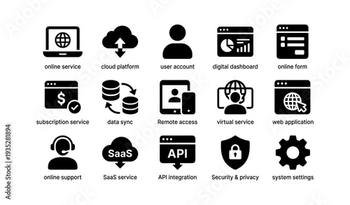 Icons representing digital services and online platforms