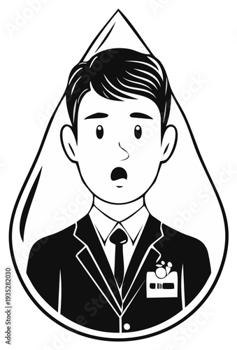 Surprised man in suit trapped inside water droplet illustration