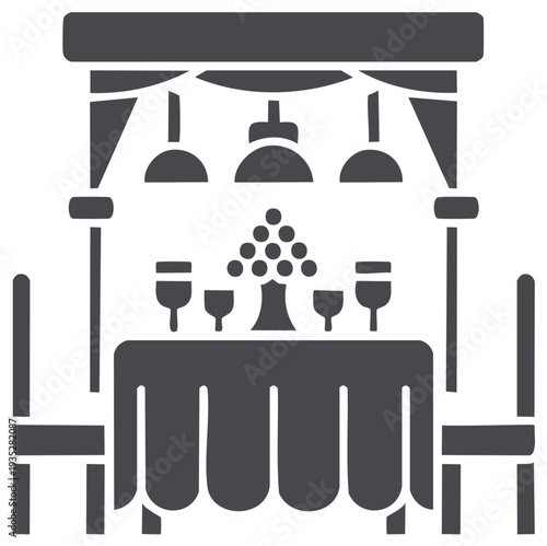 Elegant dining table for two set for a romantic dinner under lights solid glyph icon