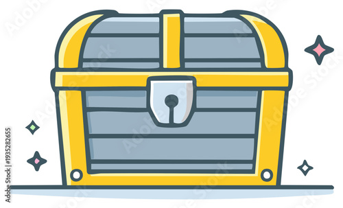 Cartoon Treasure Chest with Golden Accents and Sparkles